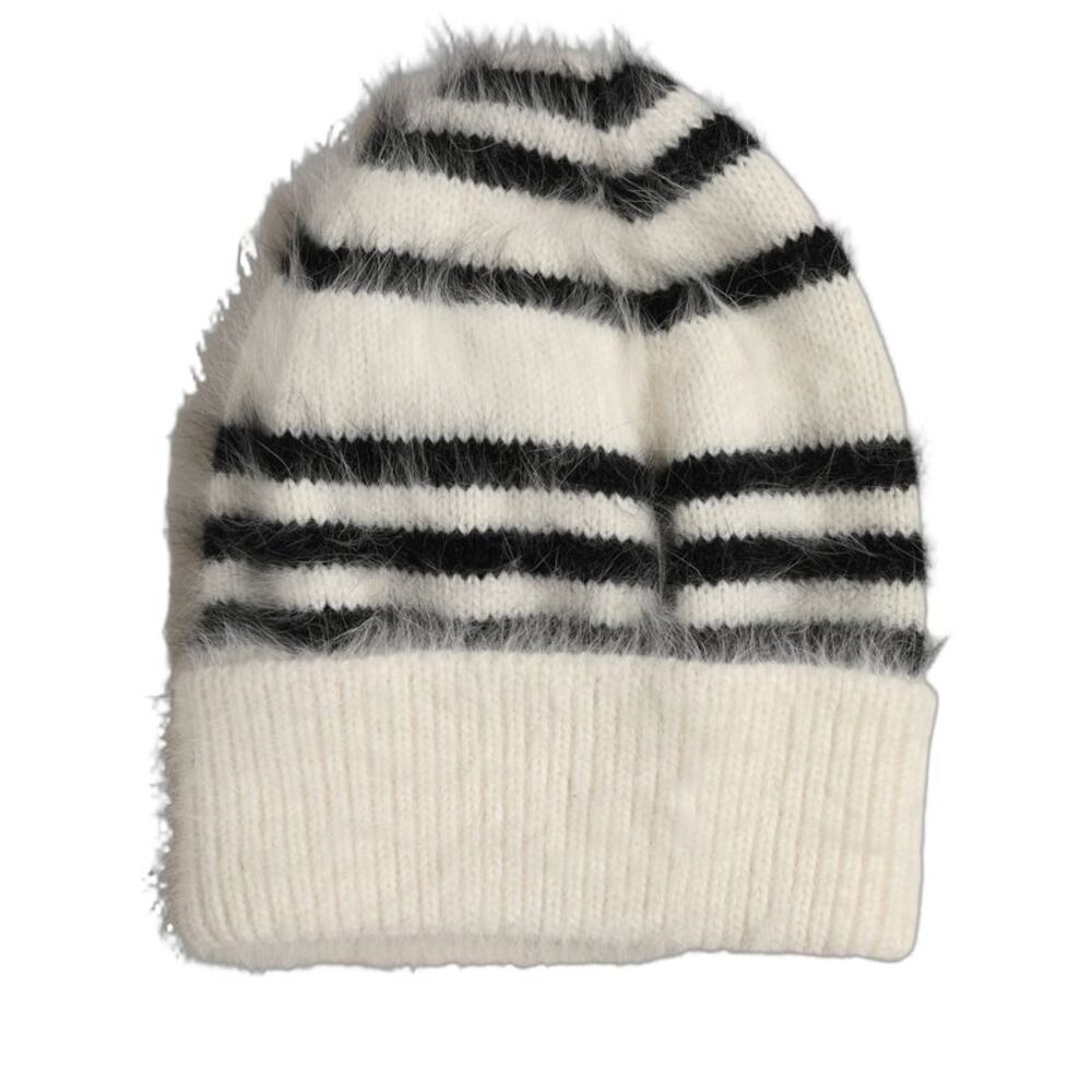 Dolce & Gabbana Black White Striped Angora Knitted Beanie One Size Women's Hat